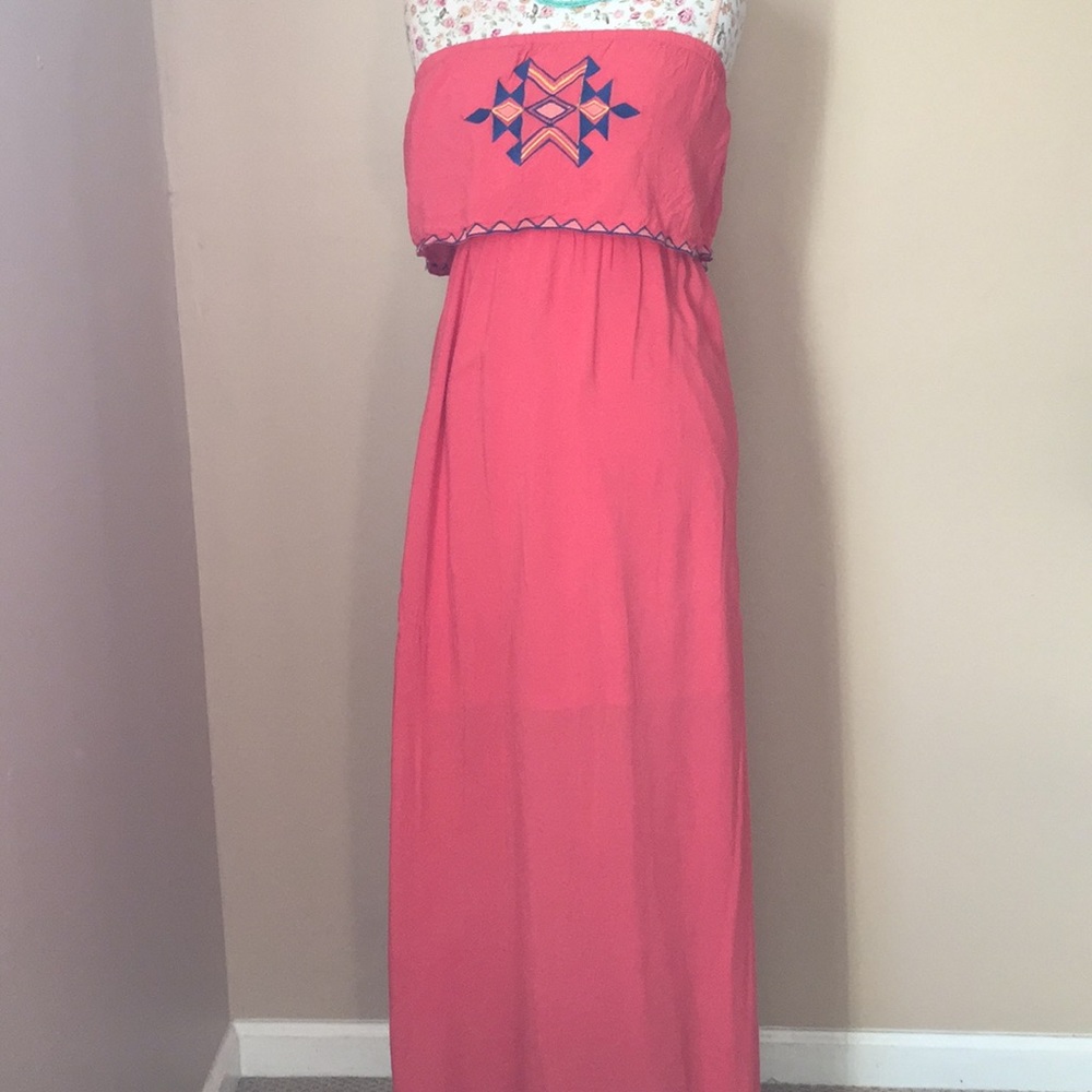 Coral high low maxi with Aztec detail - L - Picture 2 of 5